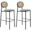Euston Wicker Bar Stool Set of 2 with Black Steel Frame In Grey