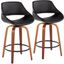 Fabrico Fixed-Height Counter Stool Set of 2 in Walnut Wood with Round Black Footrest and Black Faux Leather
