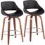 Fabrico Fixed-Height Counter Stool Set of 2 in Walnut Wood with Round Chrome Footrest and Black Faux Leather