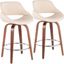 Fabrico Fixed-Height Counter Stool Set of 2 in Walnut Wood with Round Chrome Footrest and Cream Faux Leather
