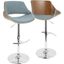 Fabrizzi Mid-Century Modern Adjustable Barstool With Swivel In Walnut And Blue