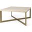 Faye Barely Gray Finished Wood With Gold Metal Base Square Coffee Table