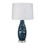 Filigree Table Lamp in Navy Blue Ceramic with Cone Shade in White Linen