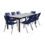 Fineline and Clip Indoor Outdoor 9-Piece Dining Set In Dark Eucalyptus Wood with Superstone and Blue Rope