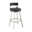 Flynn 26 Inch Swivel Counter Stool In Brushed Stainless Steel with Black Faux Leather