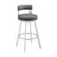 Flynn 26 Inch Swivel Counter Stool In Silver Metal with Gray Faux Leather