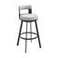 Flynn 30 Inch Swivel Bar Stool In Black Metal with Light Gray Faux Leather