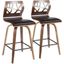 Folia Mid-Century Modern Counter Stool In Walnut Wood And Black Faux Leather - Set Of 2