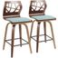 Folia Mid-Century Modern Counter Stool In Walnut Wood And Teal Fabric - Set Of 2