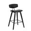 Fox 25.5 Inch Counter Height Black Faux Leather and Black Wood Mid-Century Modern Bar Stool