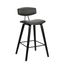 Fox 28.5 Inch Bar Height Gray Faux Leather and Black Wood Mid-Century Modern Bar Stool