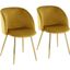 Fran Contemporary Chair In Gold Metal And Chartreuse Velvet - Set Of 2