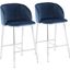 Fran Contemporary Counter Stool In Chrome Metal And Blue Velvet - Set Of 2