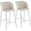 Fran Contemporary Counter Stool In Chrome Metal And Cream Velvet - Set Of 2