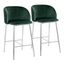 Fran Pleated Fixed Height Counter Stool Set of 2 In Green