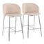 Fran Pleated Fixed Height Counter Stool Set of 2 In White and Chrome