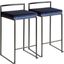 Fuji Contemporary Stackable Counter Stool In Black With Blue Velvet Cushion - Set Of 2