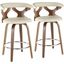 Gardenia 26 Inch Mid Century Modern Fixed Height Counter Stool With Swivel In Walnut And Cream Faux Leather Set Of 2