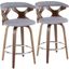 Gardenia 26 Inch Mid Century Modern Fixed Height Counter Stool With Swivel In Walnut And Light Grey Fabric Set Of 2