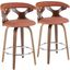 Gardenia 26 Inch Mid Century Modern Fixed Height Counter Stool With Swivel In Walnut And Orange Fabric Set Of 2