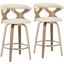 Gardenia Mid-Century Modern Counter Stool In Zebra Wood And Cream Faux Leather - Set Of 2