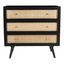 Glenda Solid Wood Three-Drawer Chest with Natural Cane In Black