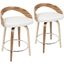 Grotto Mid-Century Modern Counter Stool With Swivel In Zebra Wood And White Faux Leather - Set Of 2