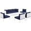 Harmony 8-Piece Sunbrella Outdoor Patio Aluminum Sectional Sofa Set In White Navy EEI-4940-WHI-NAV-SET