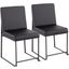 High Back Fuji Contemporary Dining Chair In Black Steel And Black Faux Leather - Set Of 2
