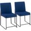 High Back Fuji Contemporary Dining Chair In Black Steel And Blue Velvet - Set Of 2