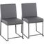 High Back Fuji Contemporary Dining Chair In Black Steel And Grey Faux Leather - Set Of 2