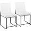 High Back Fuji Contemporary Dining Chair In Black Steel And White Faux Leather - Set Of 2