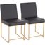 High Back Fuji Contemporary Dining Chair In Gold And Black Faux Leather - Set Of 2