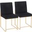 High Back Fuji Contemporary Dining Chair In Gold And Black Velvet - Set Of 2