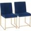High Back Fuji Contemporary Dining Chair In Gold And Blue Velvet - Set Of 2