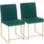 High Back Fuji Contemporary Dining Chair In Gold And Green Velvet - Set Of 2