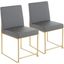 High Back Fuji Contemporary Dining Chair In Gold And Grey Faux Leather - Set Of 2