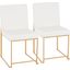 High Back Fuji Contemporary Dining Chair In Gold And White Faux Leather - Set Of 2
