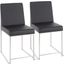 High Back Fuji Contemporary Dining Chair In Stainless Steel And Black Faux Leather - Set Of 2