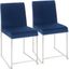 High Back Fuji Contemporary Dining Chair In Stainless Steel And Blue Velvet - Set Of 2