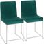 High Back Fuji Contemporary Dining Chair In Stainless Steel And Green Velvet - Set Of 2