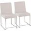High Back Fuji Dining Chair Set of 2 in Brushed Stainless Steel and Beige Fabric