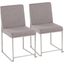 High Back Fuji Dining Chair Set of 2 in Brushed Stainless Steel and Light Grey Fabric