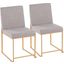 High Back Fuji Dining Chair Set of 2 in Gold and Light Grey Fabric