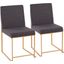 High Back Fuji Dining Chair Set of 2 in Gold Steel and Charcoal Fabric