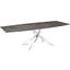 Icon Dining Table In Brown Marbled Porcelain Top On Glass With Stainless Steel Base