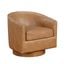 Irving Faux Leather Wood Base Barrel Swivel Chair In Saddle