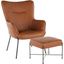 Izzy Industrial Lounge Chair And Ottoman Set In Black Metal And Camel Faux Leather
