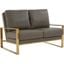 Jefferson Leather Loveseat With Gold Frame In Grey