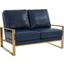 Jefferson Leather Loveseat With Gold Frame In Navy Blue